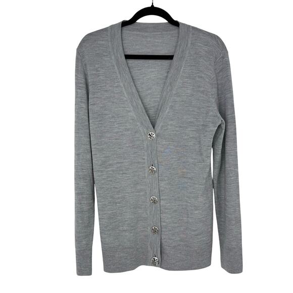 Tory Burch Sweaters - Tory Burch Simone Gray 100% Merino Wool Button Cardigan Sweater M Quiet Luxury